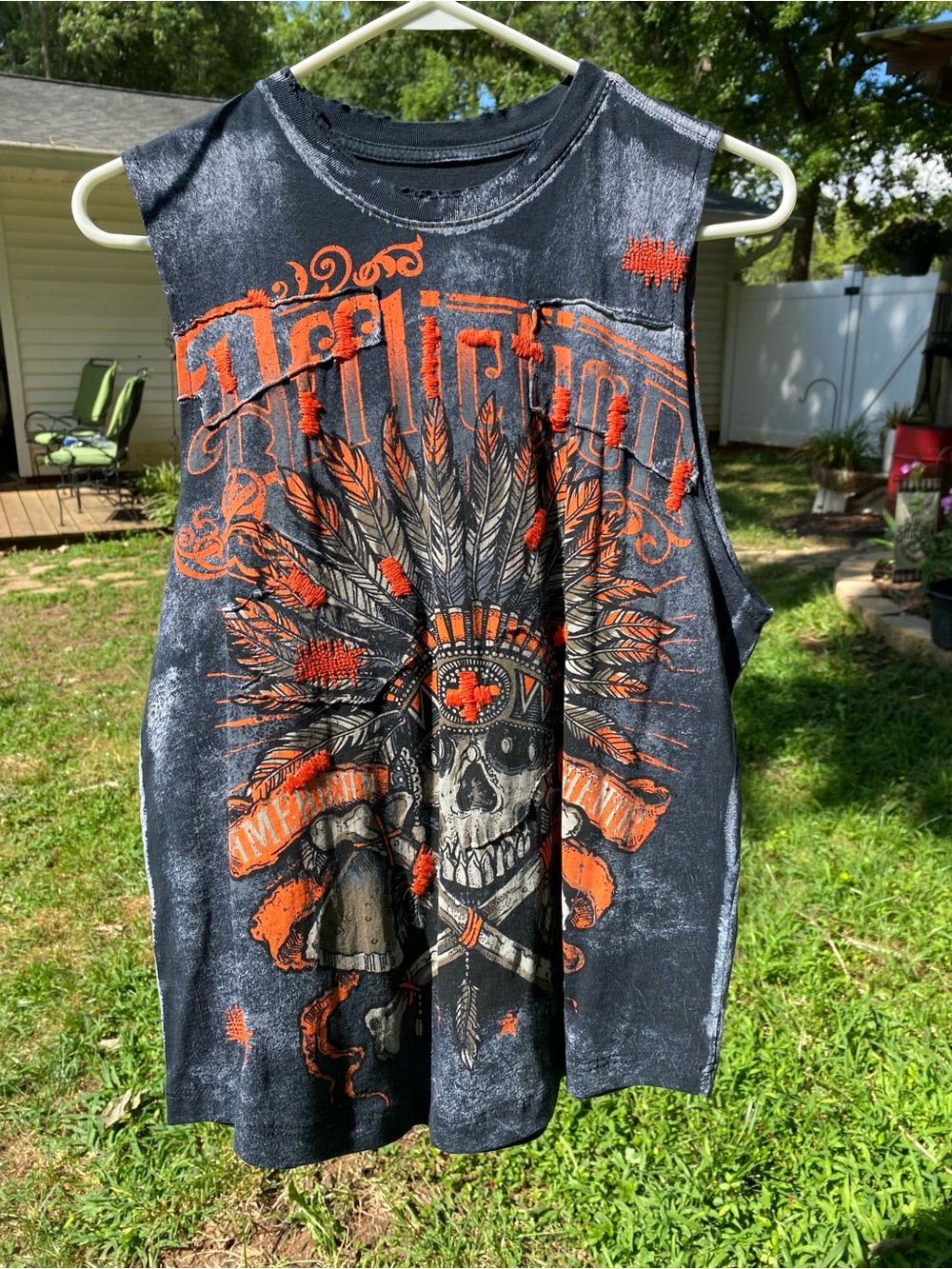 Affliction Black & Orange Graphic Sleeveless Tank Top